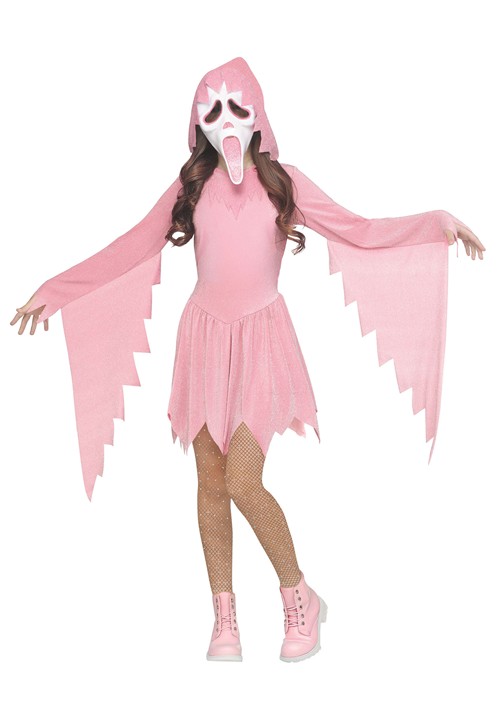 Girls Pink Sparkle Ghost Face Costume