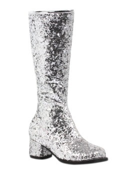 Girls Silver Glitter Gogo Boots Front