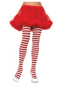 Plus Size White / Red Striped Tights 	