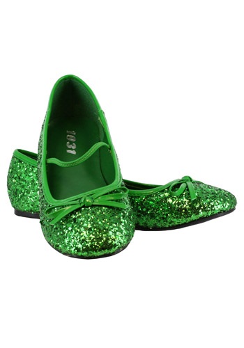 Girls Green Glitter Ballet Flats	