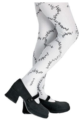 Women's White Cross Banded Gothic Tights
