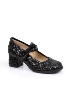 Girl's Black Glitter Heels