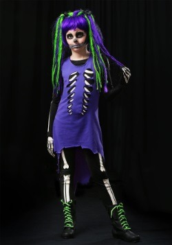 Child Purple & Green Skeleton Girl Costume
