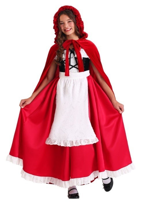 Deluxe Red Riding Hood Costume Kids Red and White Dress and Red Hood
