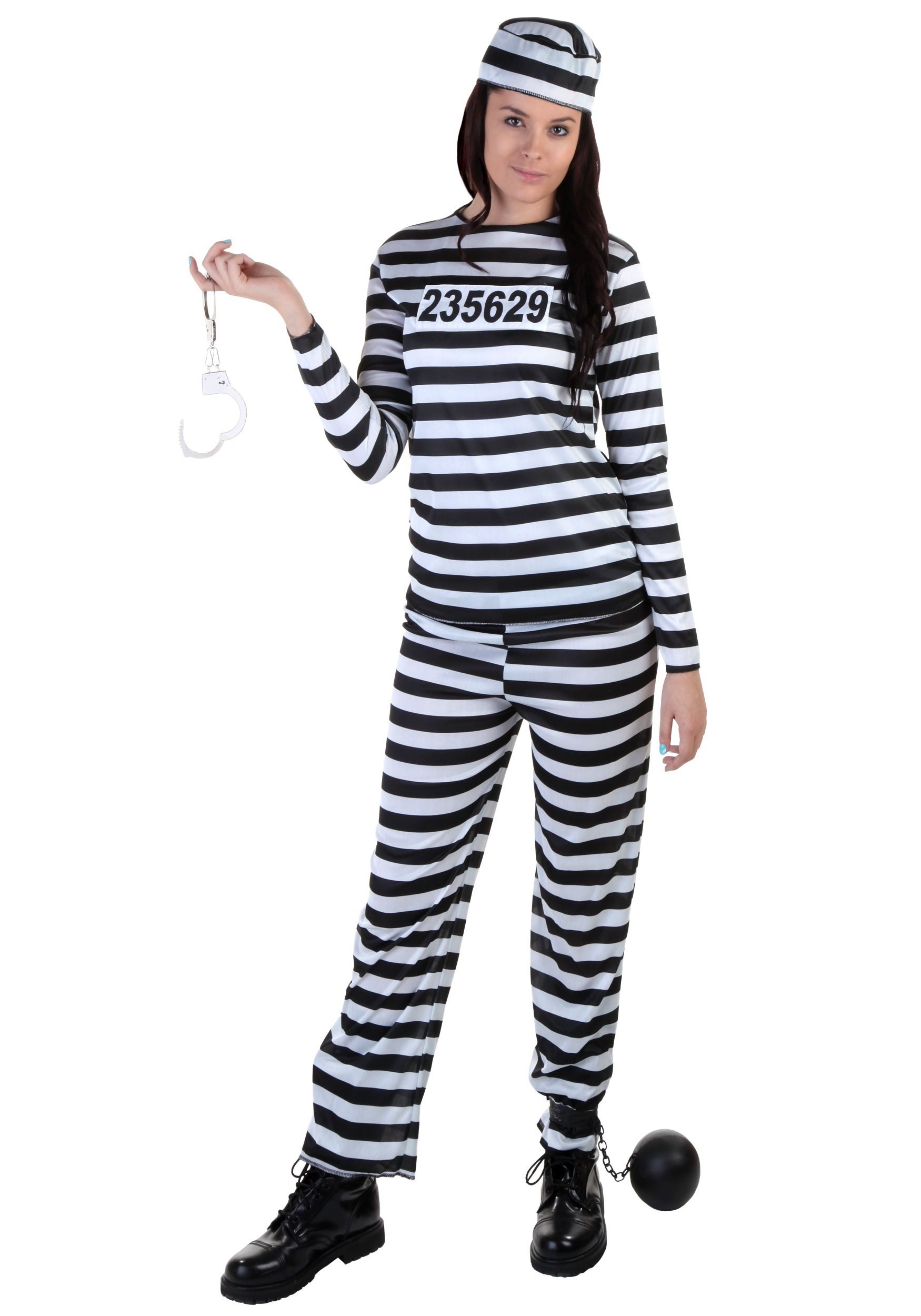 Women's Striped Prisoner Costume , Jailbird Women's Costume