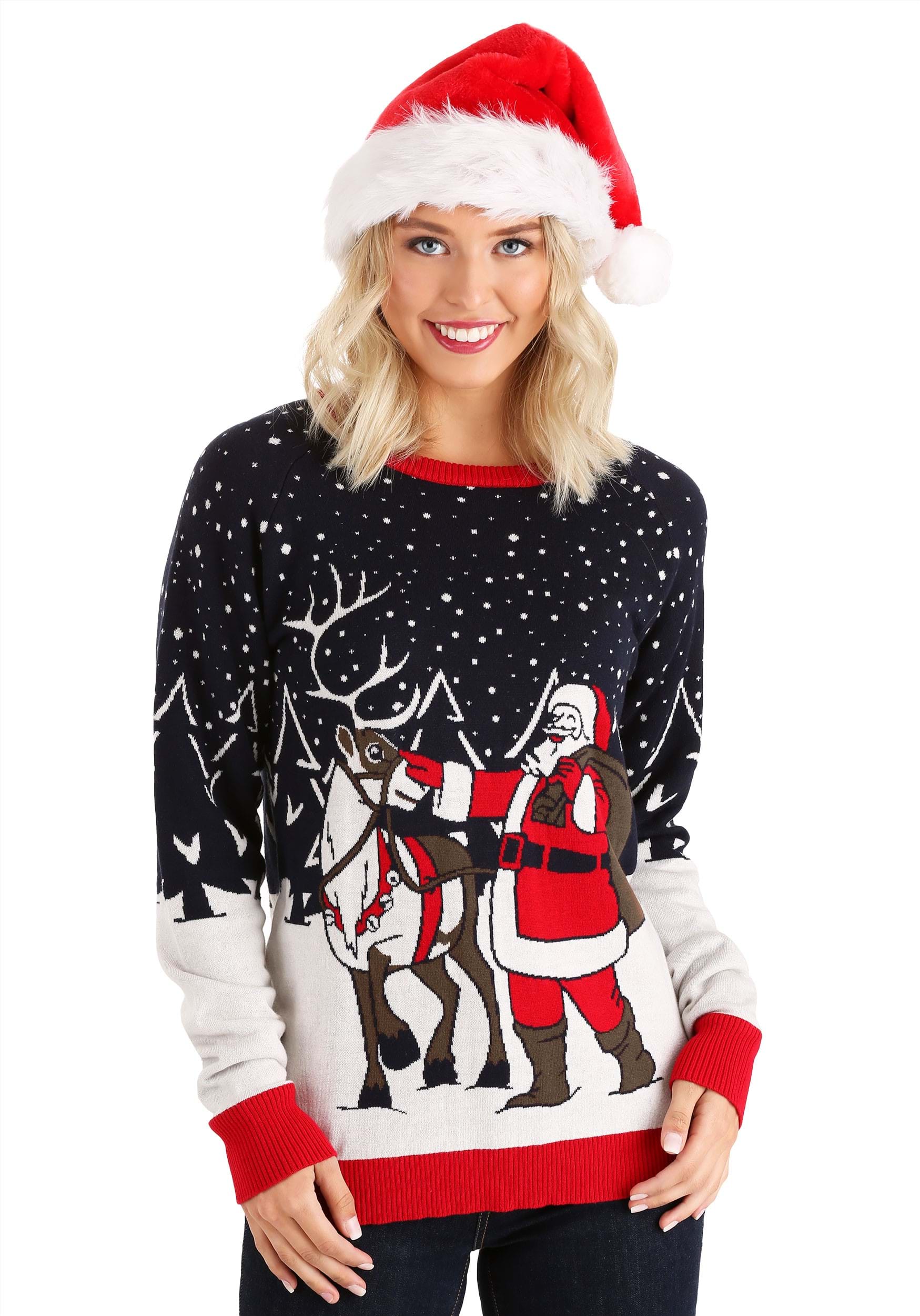 Santa & Reindeer Ugly Christmas Sweater For Adults