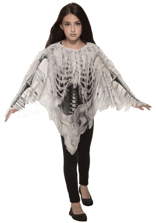 Girl's Tattered Skeleton Poncho Costume