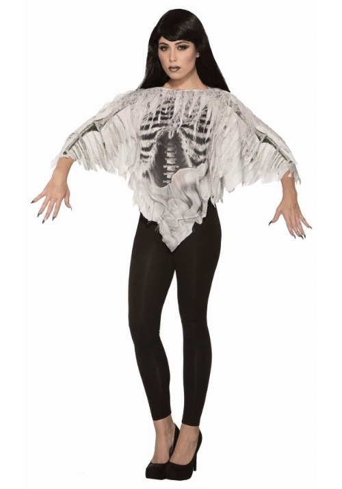 Women's Tattered Skeleton Poncho Costume