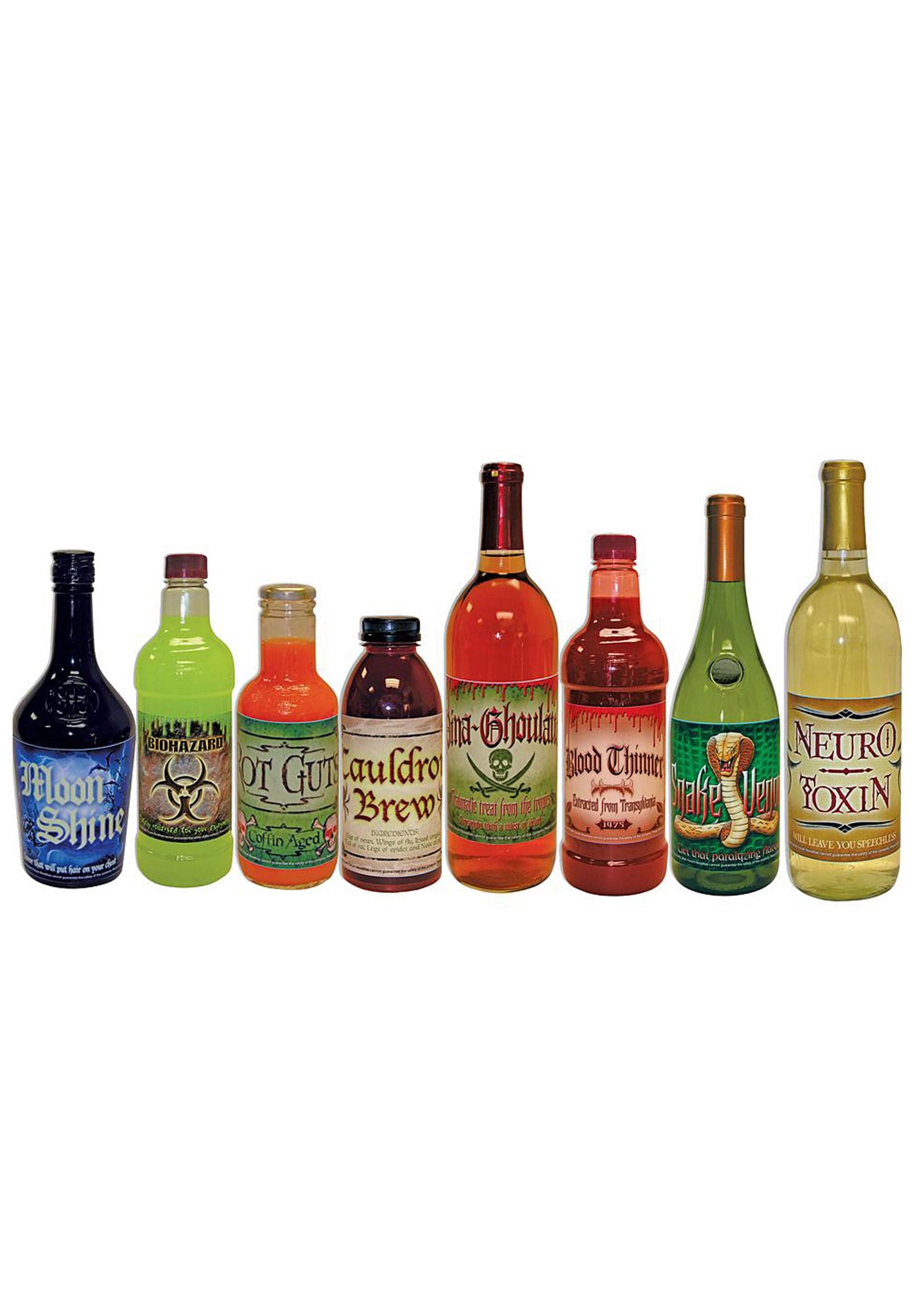 Set Of Eight Scary Bottle Labels