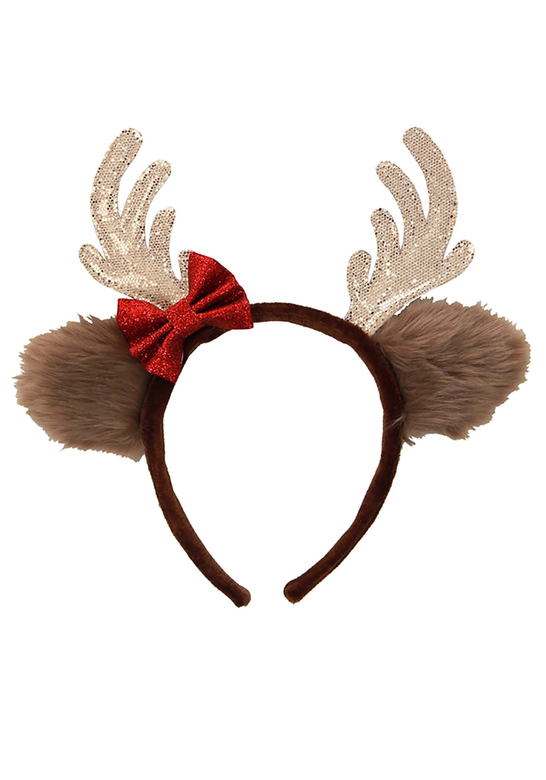 Reindeer Holiday Glitter Bow Headband