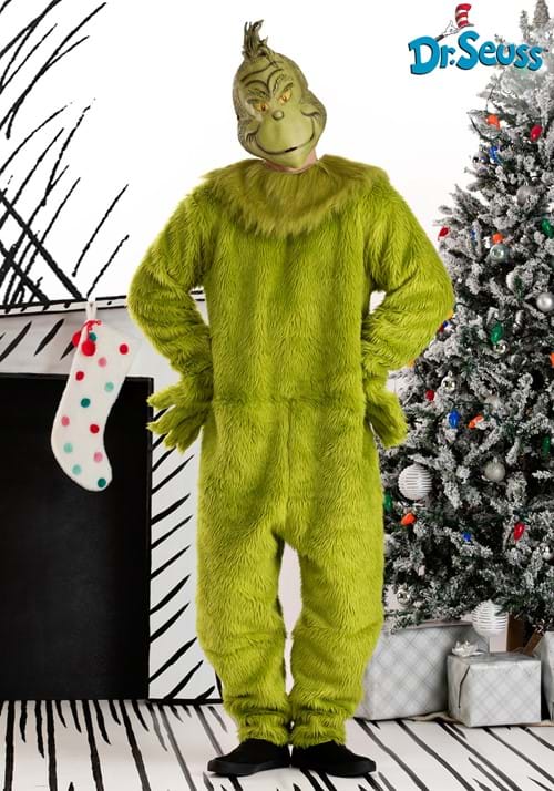 The Grinch Deluxe Jumpsuit with Latex Mask Mens S/
