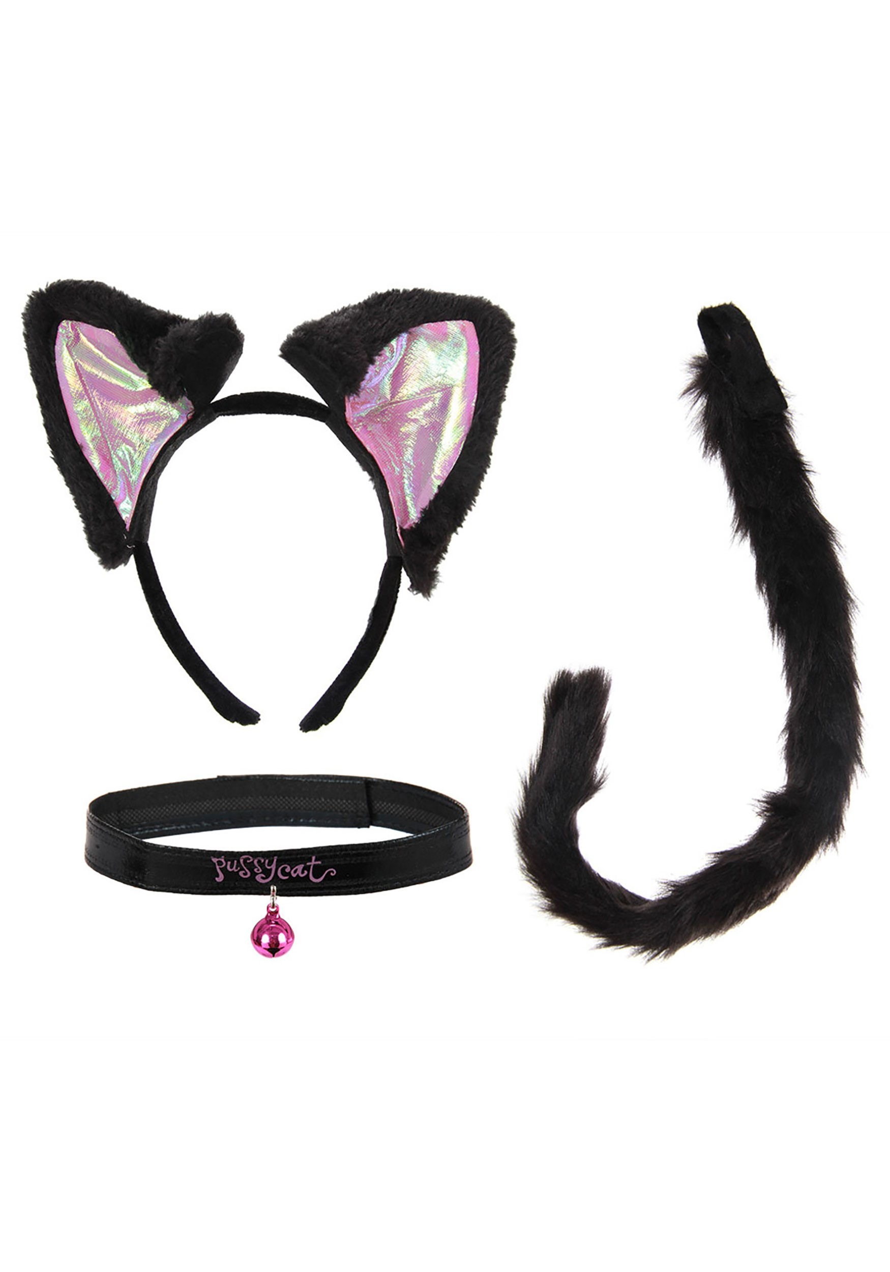 Black & Pink Cat Ears Headband Collar & Tail Kit