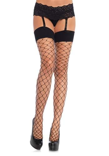 Womens Black Spandex Fence Net Thigh High Tights