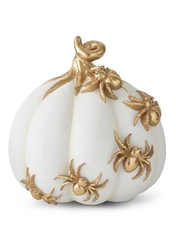 7 White Pumpkin with Gold Spiders
