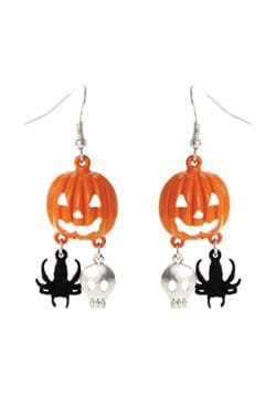 Pumpkin Skull Spider Earrings