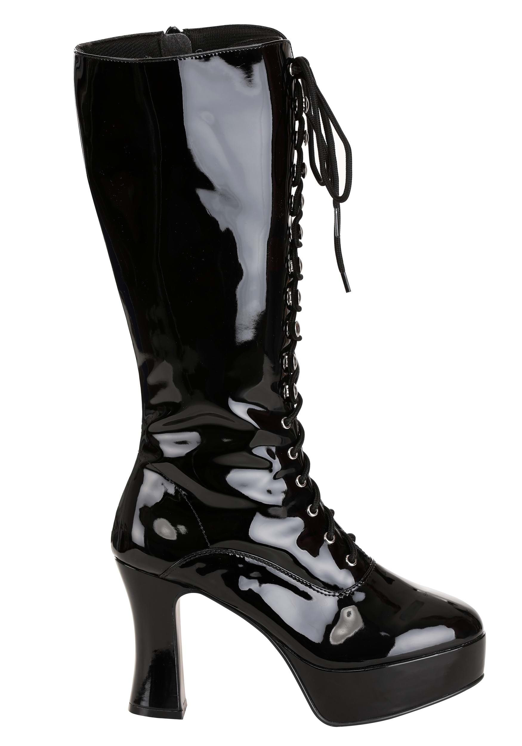 Adult Sexy Black Faux Leather Knee High Boots