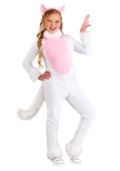 Kids Big Tailed White Cat Costume