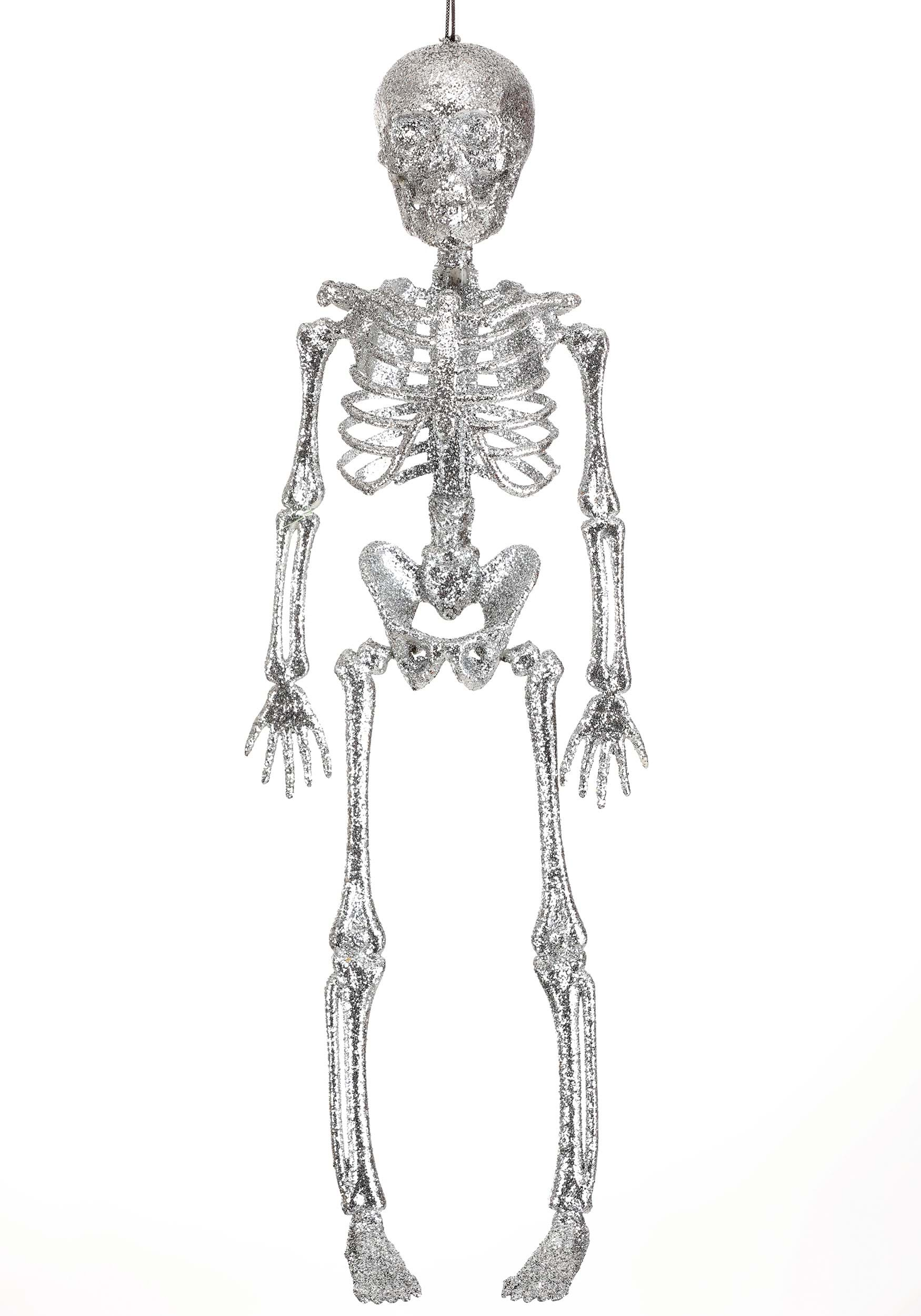 16 Silver Glitter Skeleton Halloween Prop , Mini Skeletons