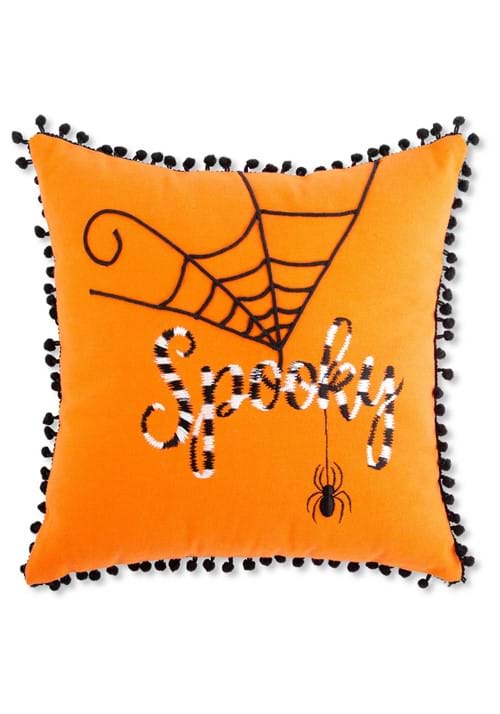 Orange Halloween Pillow with Black White Embroidery