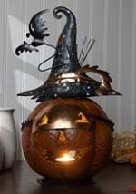 13" Metal Jack O Lantern W/ Witch Hat and Bat Alt 1