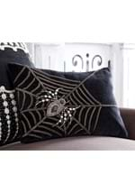 14" Black Velvet Pillow w/Chain Web & Beaded Spide Alt 1