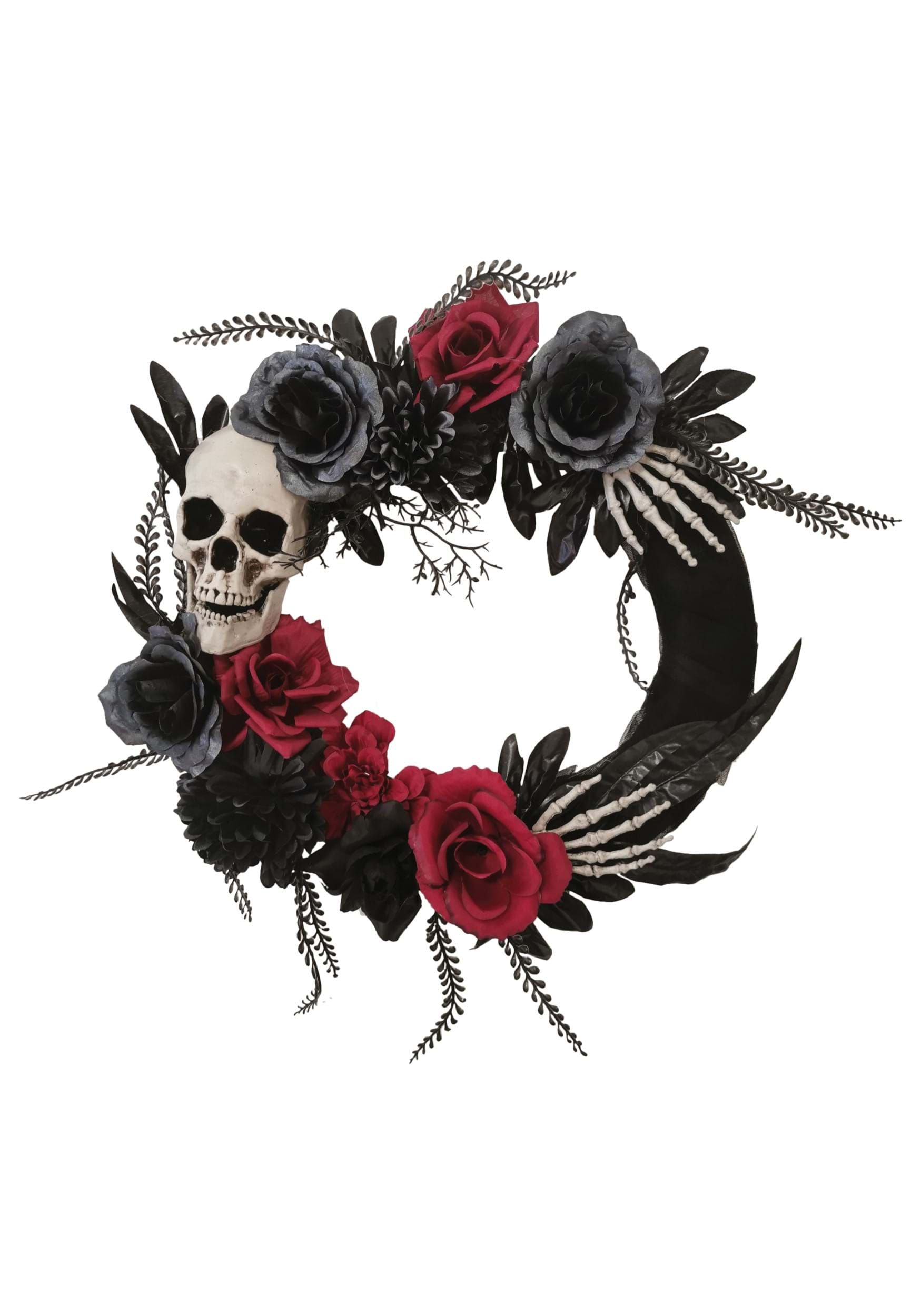 18-Inch Black Skull Wreath With Hands And Roses Halloween Decoration , Halloween Wreath