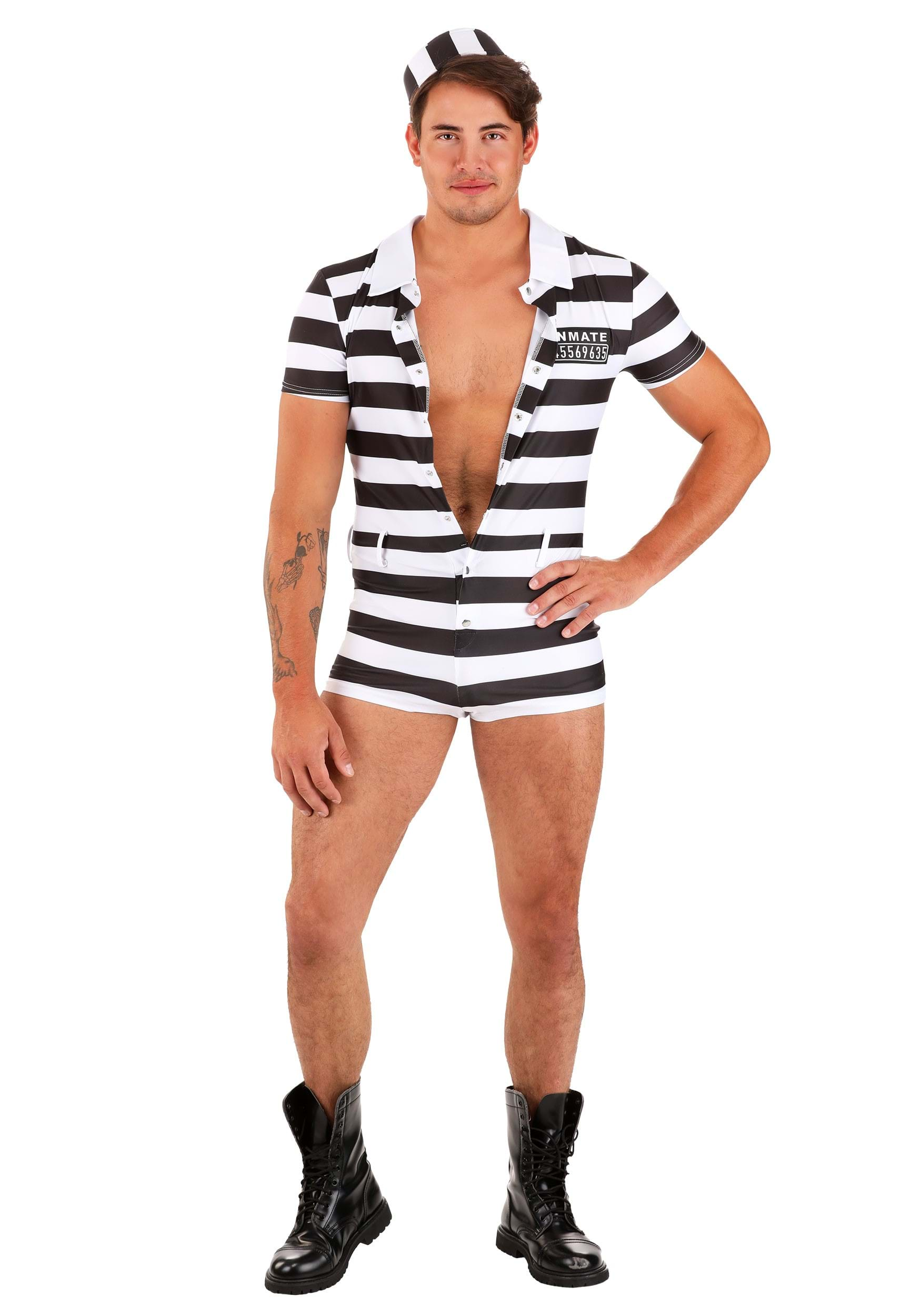 Men's Sexy Striped Prisoner Costume , Sexy Halloween Costumes