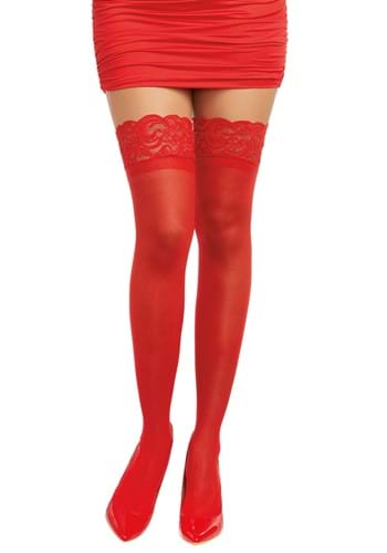 Womens Red Anti Slip Thigh High with Lace Top