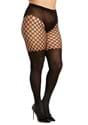 Plus Size Women's Black Thigh High Fishnet Stockings with Lace Top