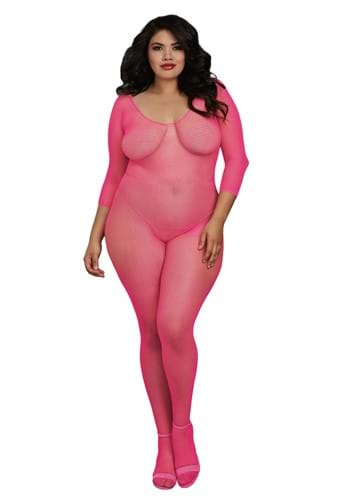 Womens Plus Size Neon Pink Body Stocking