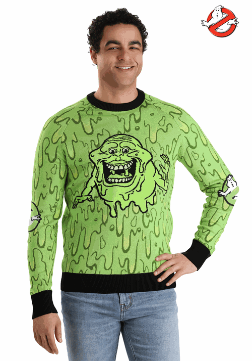 Adult Ghostbusters Slimy Salutations Slimer Sweater Halloween Sweaters