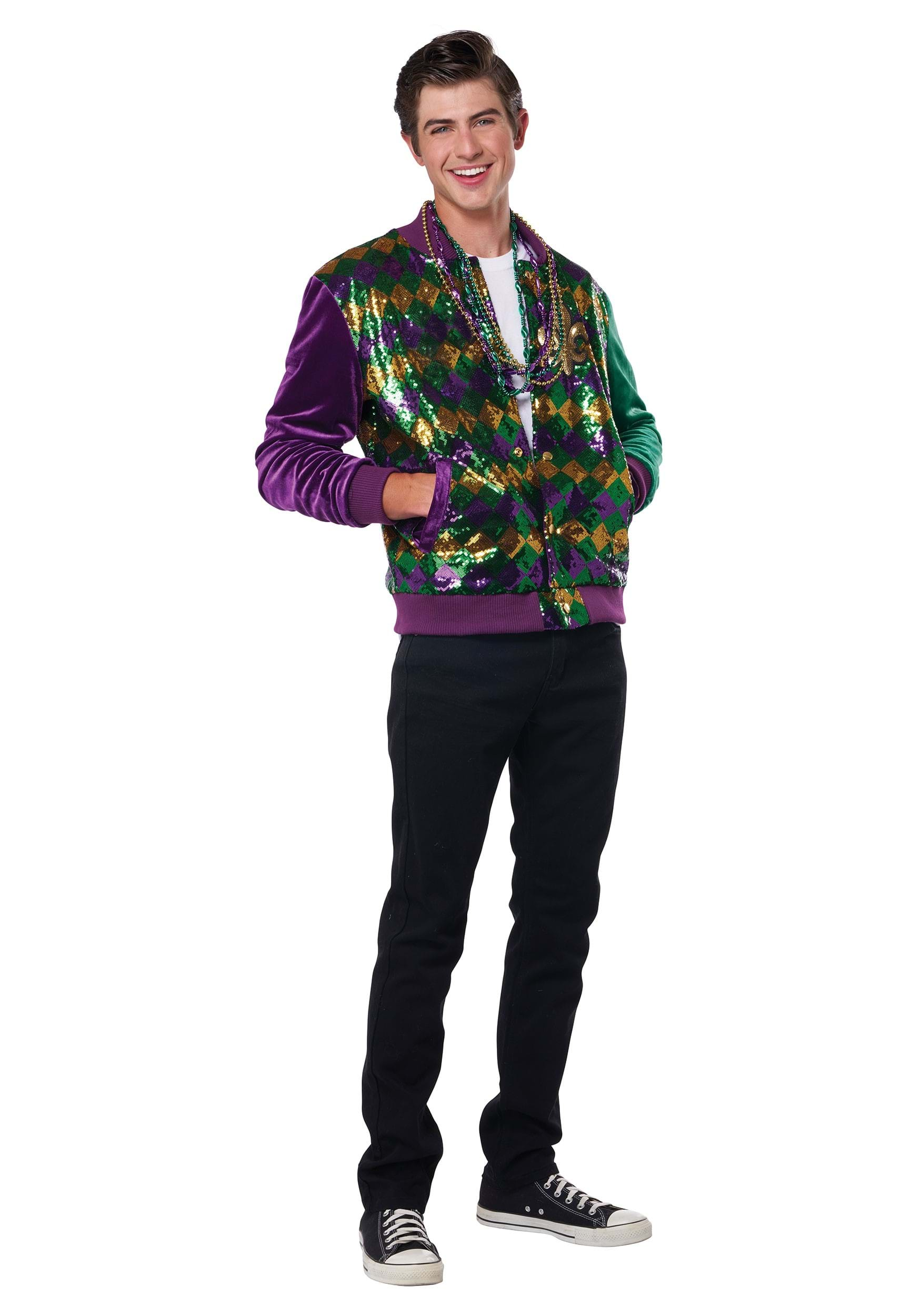 Mardi Gras Sequin And Velour Varsity Adult Bomber Jacket , Mardi Gras Costumes