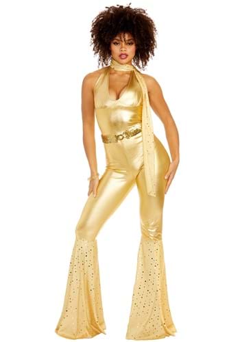 Women's Plus gold Disco Fox Adult Costume