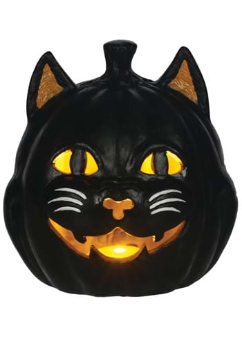 Vintage Black Cat Light Up Jack O Lantern Decoration