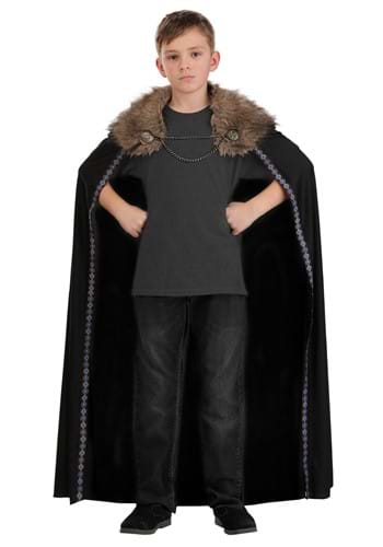 Black Faux Fur Collar Kids Viking Costume Cape