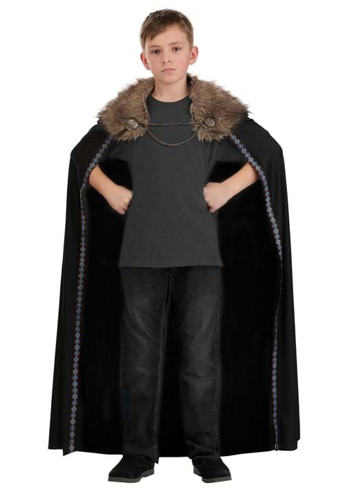 Black Faux Fur Collar Kids Viking Costume Cape