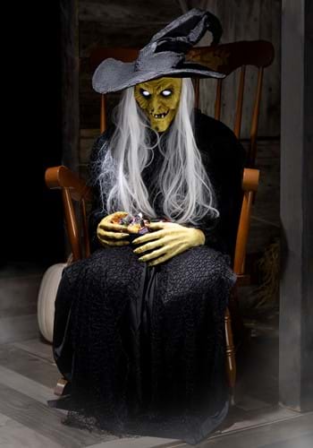 Seated Witch Holding Candy Bowl Animatronic Decoration