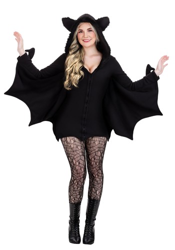 Womens Cozy Fleece Bat Zip Up Costume Dress