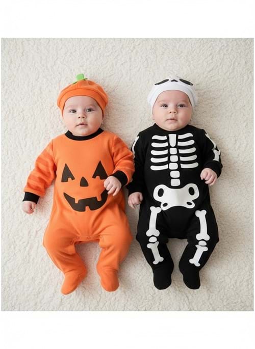 Reversible Skeleton & Pumpkin Infant Onesie Costume Alt 1