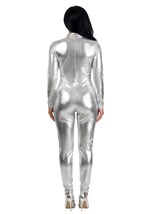 Womens Silver Lame Metallic Zip Front Bodysuit Alt 1