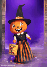 Gourdgeous Vintage Pumpkin Witch Animatronic Decoration
